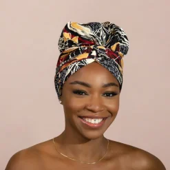 Easy headwrap / hoofddoek - Satijnen binnenkant - Zwart / crèmekleur