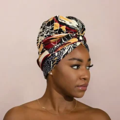 Easy headwrap / hoofddoek - Satijnen binnenkant - Zwart / crèmekleur