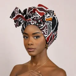 Easy headwrap / hoofddoek - Satijnen binnenkant - Bordeaux / zwart