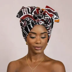 Easy headwrap / hoofddoek - Satijnen binnenkant - Bordeaux / zwart