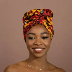 Easy headwrap / hoofddoek - Satijnen binnenkant - Rode Flowers