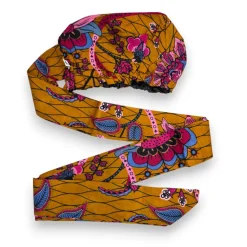 Easy headwrap / hoofddoek - Satijnen binnenkant - Mosterd & Roze