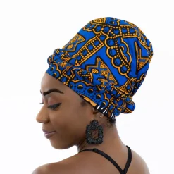 Easy headwrap / hoofddoek - Satijnen binnenkant - Ancient blauw