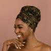 Easy headwrap / hoofddoek - Satijnen binnenkant - Zwart / Gele Bogolan