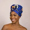 Easy headwrap / hoofddoek - Satijnen binnenkant - Blauw bloem