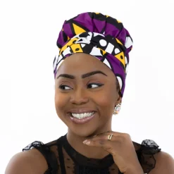 Easy headwrap / hoofddoek - Satijnen binnenkant - Paarse Samakaka