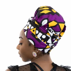 Easy headwrap / hoofddoek - Satijnen binnenkant - Paarse Samakaka