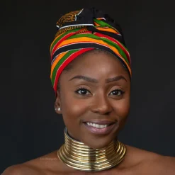 Easy headwrap / hoofddoek - Satijnen binnenkant - Pan Africa / zwart