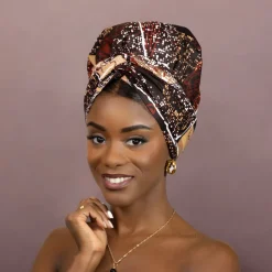 Easy headwrap / hoofddoek - Satijnen binnenkant - Bruin
