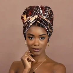 Easy headwrap / hoofddoek - Satijnen binnenkant - Bruin