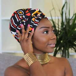 Easy headwrap / hoofddoek - Satijnen binnenkant - Zwart / rode Adaobi