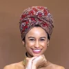 Easy headwrap / hoofddoek - Satijnen binnenkant - Rode flowerfields