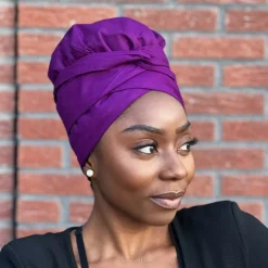 Easy headwrap / hoofddoek - Satijnen binnenkant - Paars - Katoen