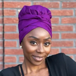 Easy headwrap / hoofddoek - Satijnen binnenkant - Paars - Katoen