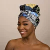 Easy headwrap / hoofddoek - Satijnen binnenkant - Blauw / beige