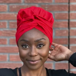 Easy headwrap / hoofddoek - Satijnen binnenkant - Rood - Katoen