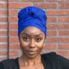 Easy headwrap / hoofddoek - Satijnen binnenkant - Blauw - Katoen