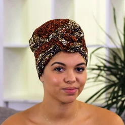 Easy headwrap / hoofddoek - Satijnen binnenkant - Bruin classic