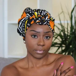 Easy headwrap / hoofddoek - Satijnen binnenkant - Geel / oranje Uyiosa