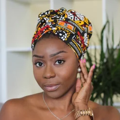 Easy headwrap / hoofddoek - Satijnen binnenkant - Oranje / gele Itohan