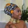 Easy headwrap / hoofddoek - Satijnen binnenkant - Zwart / oranje Amaka