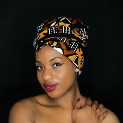 Easy headwrap / hoofddoek - Satijnen binnenkant - Mud Zwart / Bruin