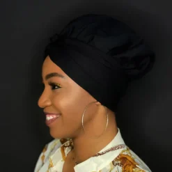 Easy headwrap / hoofddoek - Satijnen binnenkant - Zwart - Katoen