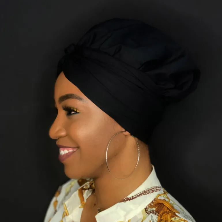 Easy headwrap / hoofddoek - Satijnen binnenkant - Zwart - Katoen