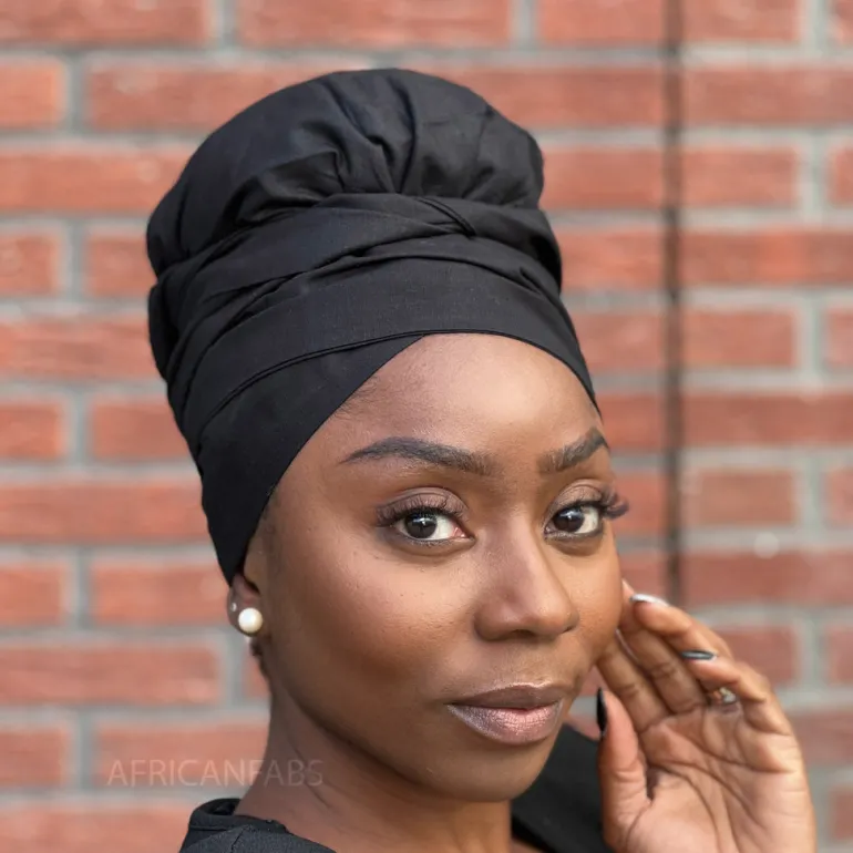 Easy headwrap / hoofddoek - Satijnen binnenkant - Zwart - Katoen