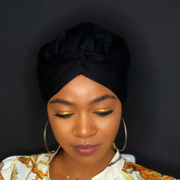 Easy headwrap / hoofddoek - Satijnen binnenkant - Zwart - Katoen