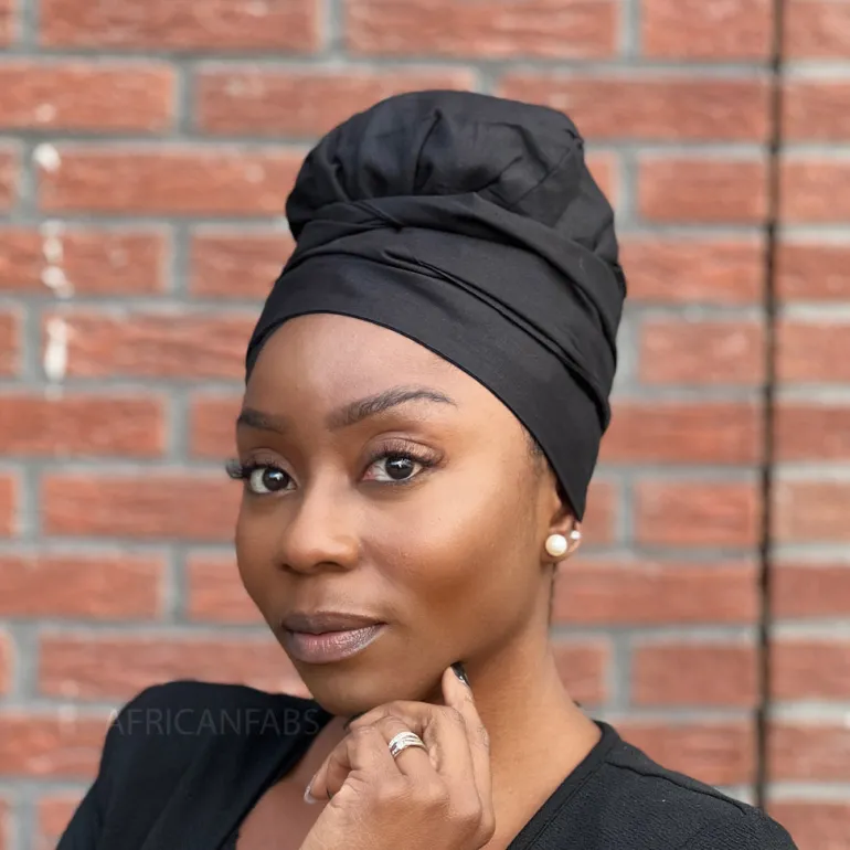 Easy headwrap / hoofddoek - Satijnen binnenkant - Zwart - Katoen