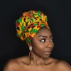 Easy headwrap / hoofddoek - Satijnen binnenkant - Geel / groene Kente