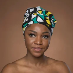 Easy headwrap / hoofddoek - Turquoise Geel Samakaka / Samacaca