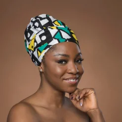 Easy headwrap / hoofddoek - Turquoise Geel Samakaka / Samacaca