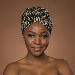 Easy headwrap / hoofddoek - Zwart Geel Ndop Kameroen