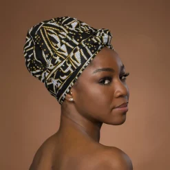 Easy headwrap / hoofddoek - Zwart Geel Ndop Kameroen