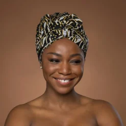 Easy headwrap / hoofddoek - Zwart Geel Ndop Kameroen