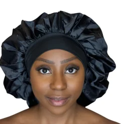 Extra Grote Satijnen Haar Bonnet - Zwart (Satijnen Slaapmuts )