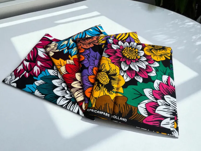 4 Fat quarters - Flower mix Quiltstoffen / Patchwork stoffen - Afrikaanse print stof