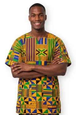 Geel Blauw Kente Blocks Dashiki Shirt / Dashiki Jurk - Afrikaans shirt - Unisex
