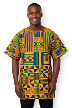Geel Blauw Kente Blocks Dashiki Shirt / Dashiki Jurk - Afrikaans shirt - Unisex