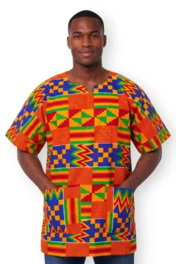 Geel Blauw Kente Dashiki Shirt / Dashiki Jurk - Afrikaans shirt - Unisex