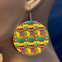 Geel / groene kente print Oorbellen - Afrikaanse Kente oorbellen
