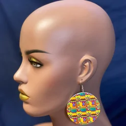 Geel / groene kente print Oorbellen - Afrikaanse Kente oorbellen