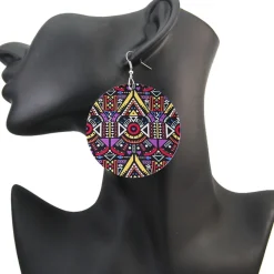 Gele tribal print Oorbellen - Afrikaanse drop oorbellen