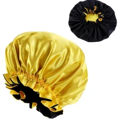 Gele / Zwarte Satijnen Slaapmuts met randje / Reversible Satin Hair Bonnet / Haar bonnet van Satijn
