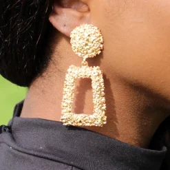 Gouden grote Chunky Metal Geometric Drop Oorbellen