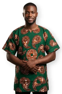 Groen Bruin Paisley Sun Dashiki Shirt / Dashiki Jurk - Afrikaans shirt - Unisex