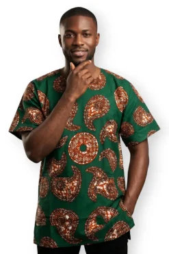 Groen Bruin Paisley Sun Dashiki Shirt / Dashiki Jurk - Afrikaans shirt - Unisex