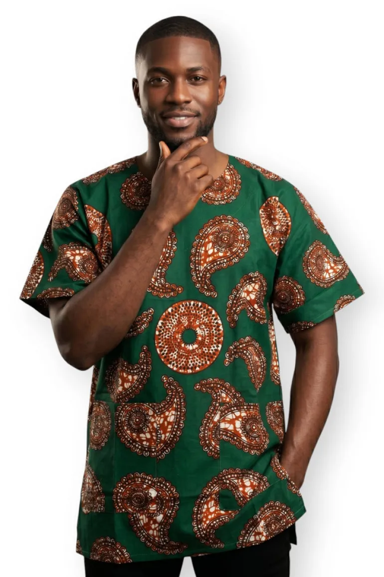 Groen Bruin Paisley Sun Dashiki Shirt / Dashiki Jurk - Afrikaans shirt - Unisex
